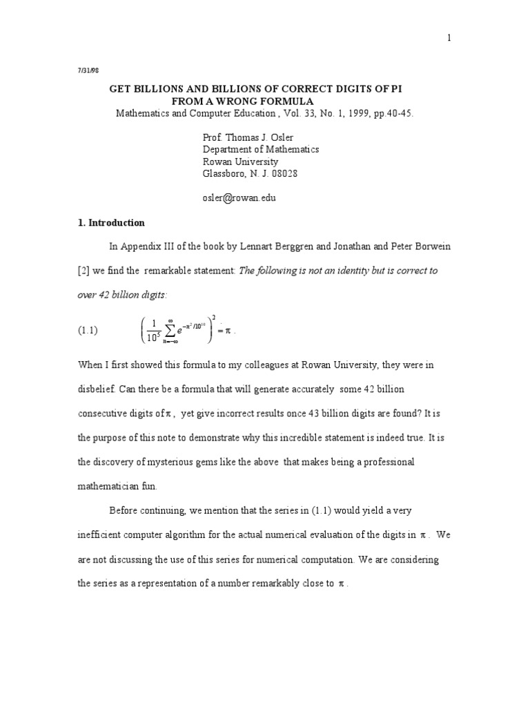 Billions Pi Digits Integer Pi