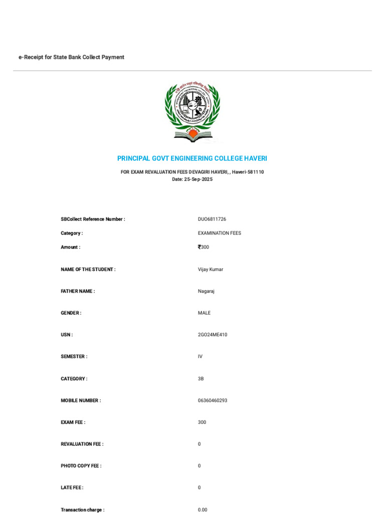 e-Receipt for Exam Revaluation Fees | PDF