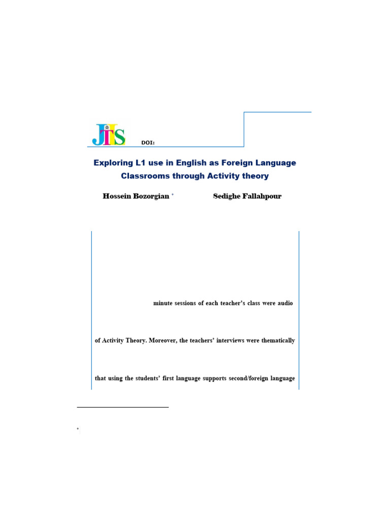 L1 Use in EFL Classrooms: An Analysis | PDF | English As A Second Or ...