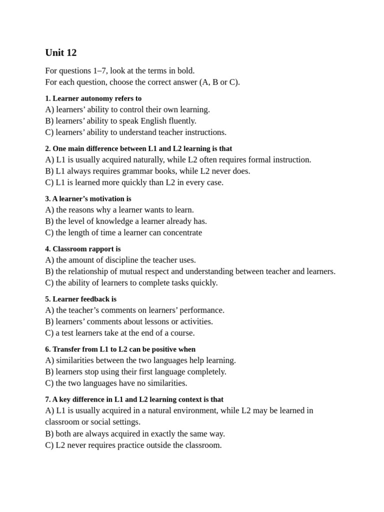 Understanding Learner Autonomy and L1/L2 Differences | PDF