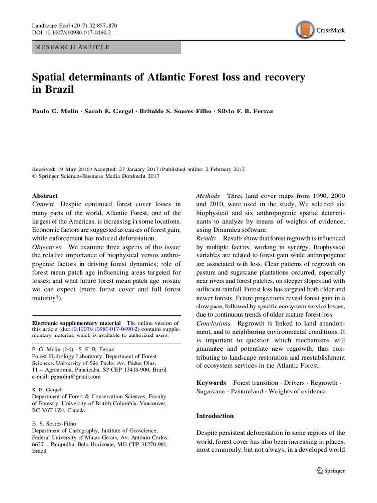 Atlantic Forest Loss and Recovery Factors | PDF | Forests | Deforestation