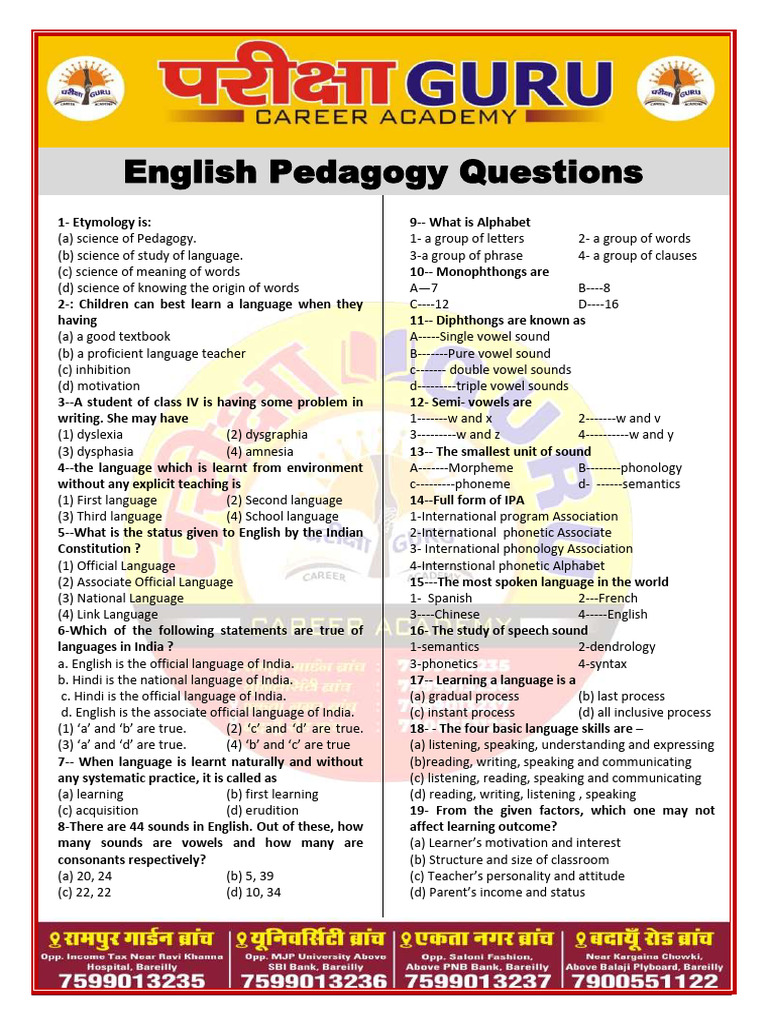 English Pedagogy Quiz Questions | PDF | Multilingualism | Language ...