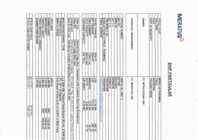 Ship Particular MPA | PDF