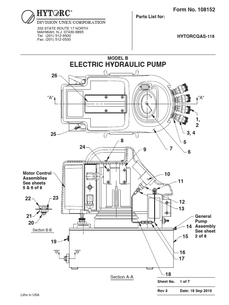 Model B Electric Hydraulic Pump Parts List | PDF | Valve | Pump