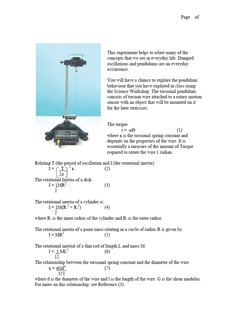 Torsion Pendulum Experiment Guide | PDF | Damping | Torque