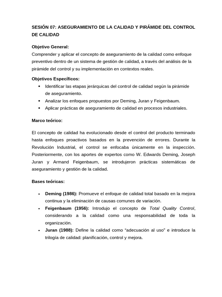 Aseguramiento de Calidad y Control | PDF | Calidad (comercial ...