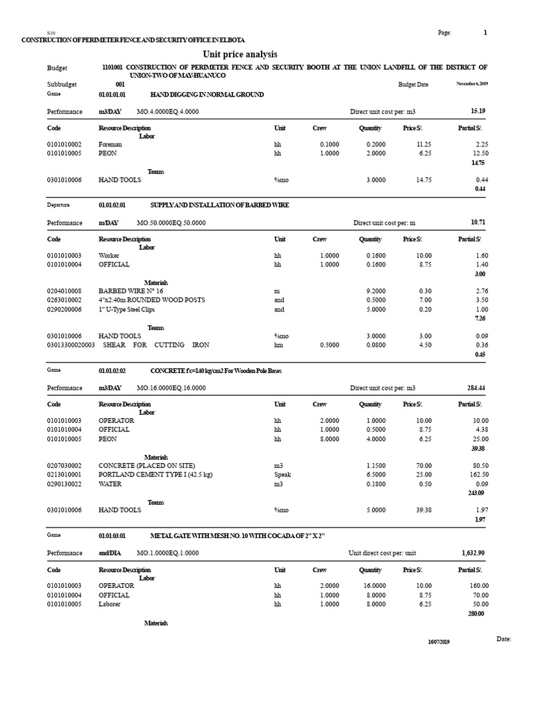 Perimeter Fence & Security Booth Cost Analysis | PDF | Building ...