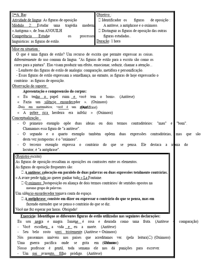 Figuras de Oposição na Língua Portuguesa | PDF