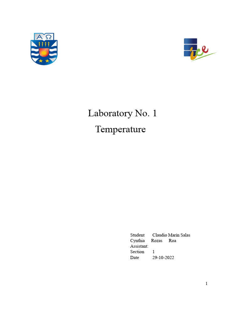 Laboratory 1 Thermodynamics - Temperature - Temperature Measurement ...