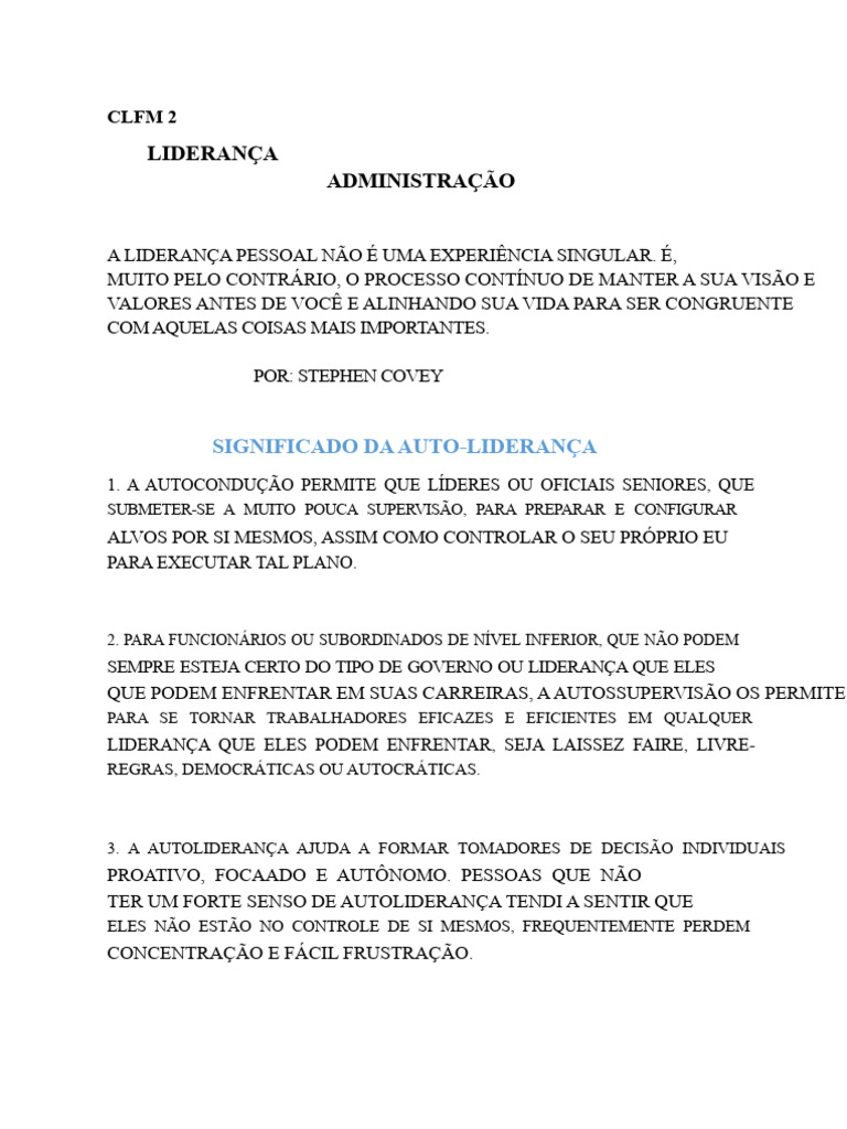 Material de Apoio CLFM 2 | PDF | Liderança | Intenção
