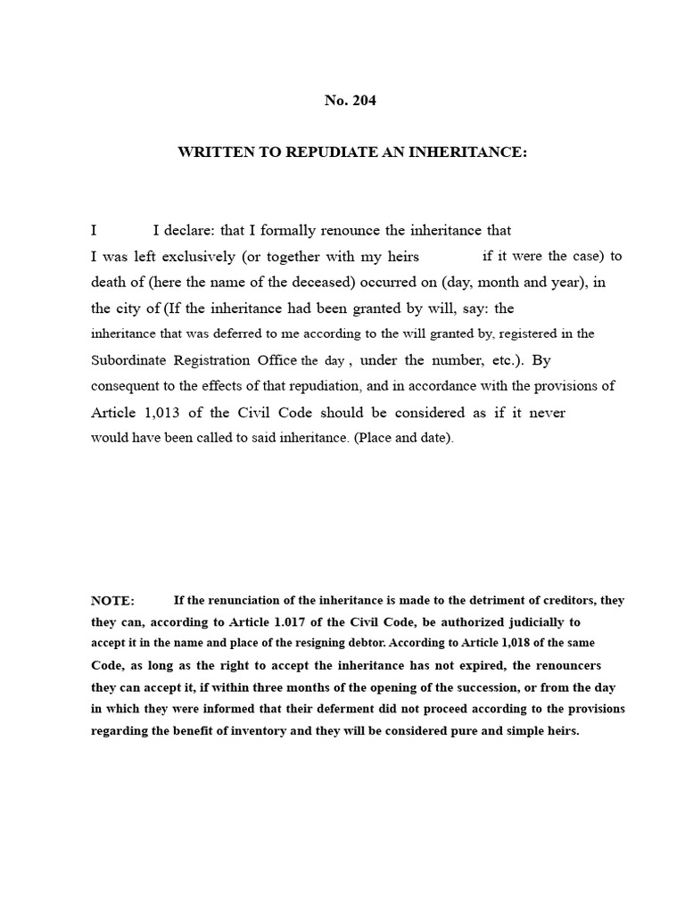 Formal Inheritance Renunciation Document | PDF