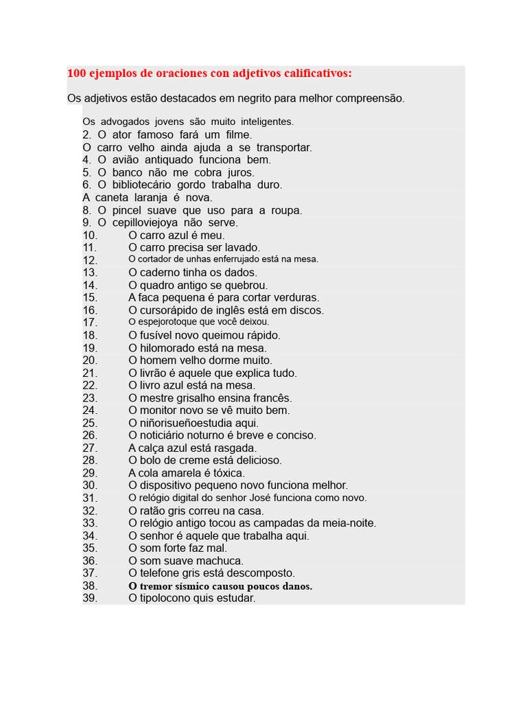 100 Frases com Adjetivos Qualificativos | PDF