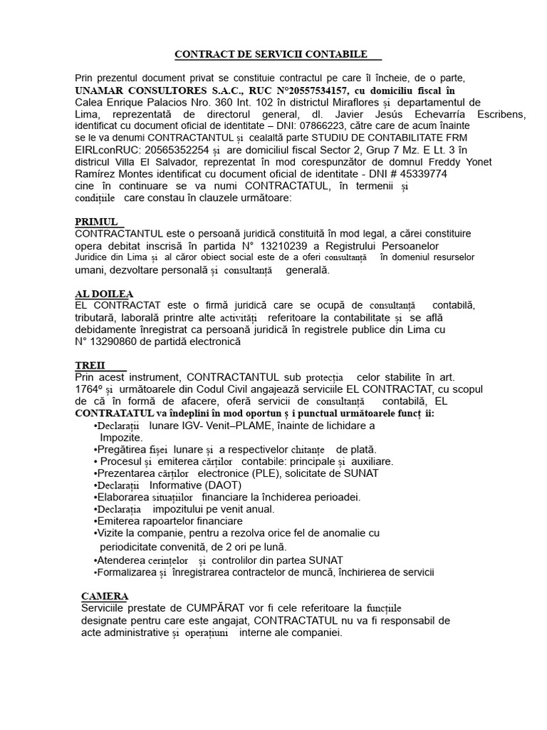 Model de Contract de Servicii Contabile | PDF