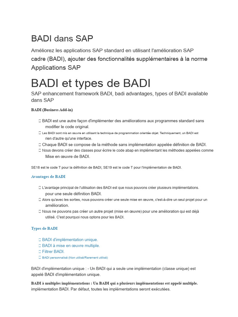 Comprendre les BADIs dans SAP | PDF | Interface (Informatique ...