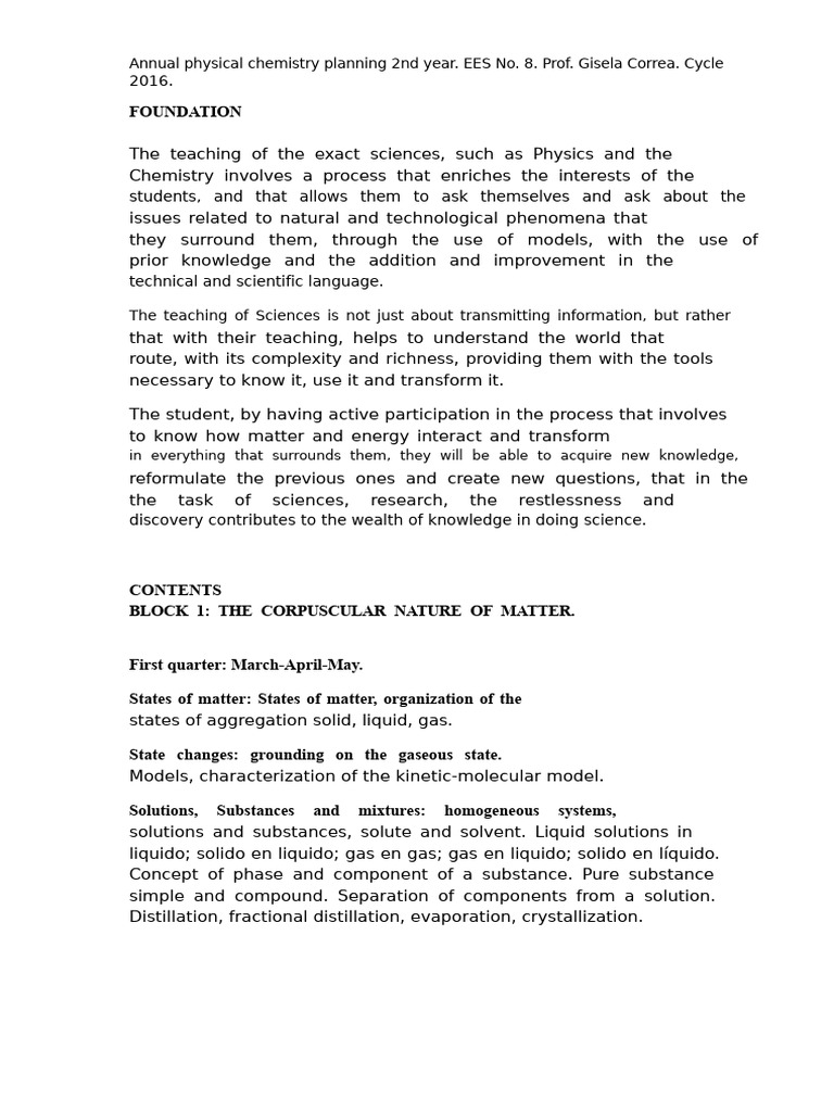 2nd Year Physical Chemistry Curriculum | PDF | Chemical Substances | Atoms