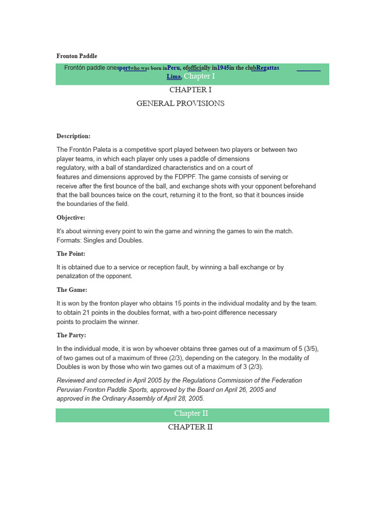 Frontón Paddle Sport Regulations | PDF | Sports
