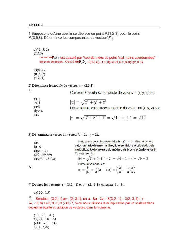 Calculs de vecteurs en trois dimensions | PDF