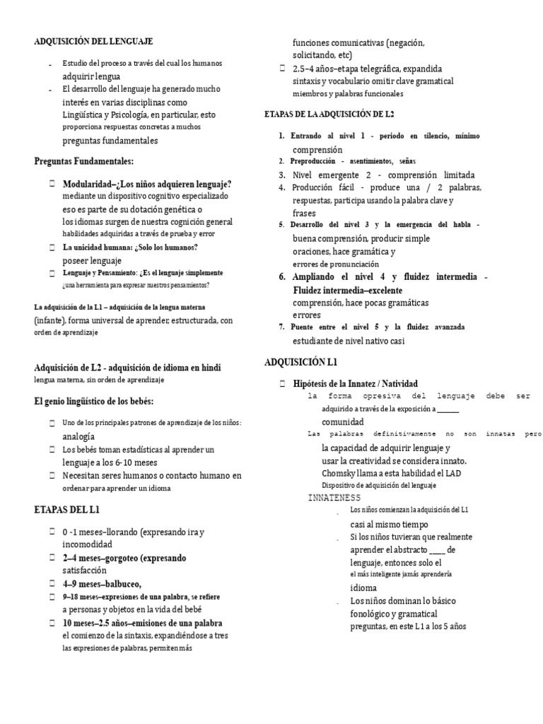 Etapas y Teorías de la Adquisición del Lenguaje | PDF | Aquisición de ...