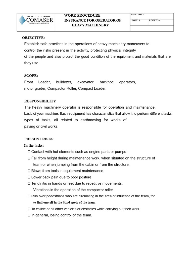 Heavy Machinery Operator Safety Procedures | PDF | Heavy Equipment ...