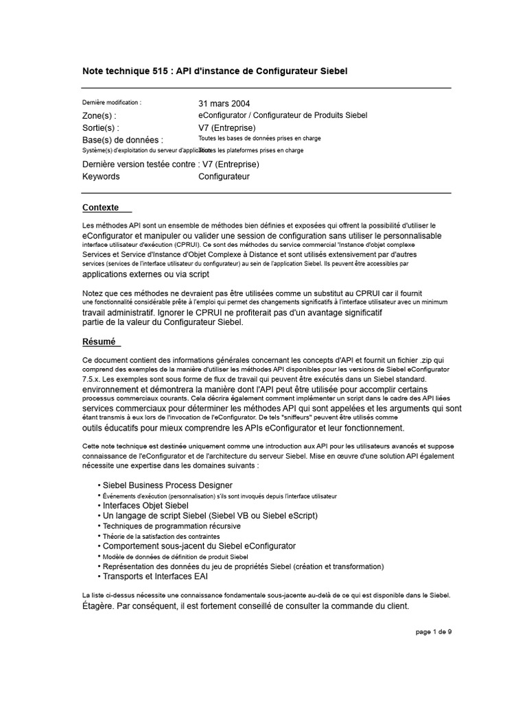 API eConfigurator Siebel : Guide d'utilisation | PDF | Interface ...