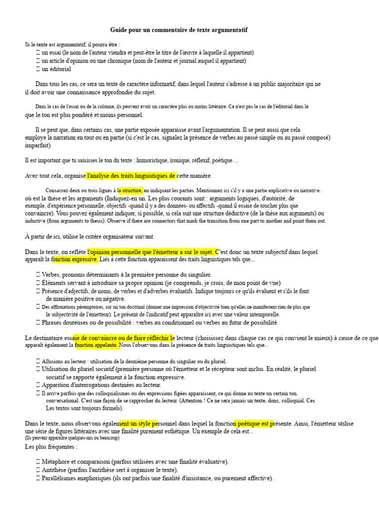 Guide du commentaire argumentatif | PDF | Nombre grammatical | Verbe