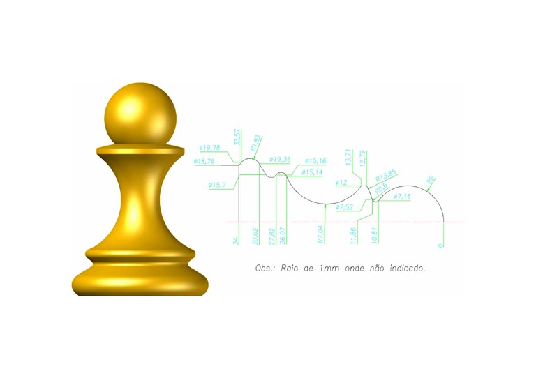 Peça de Xadrez para Torno CNC - Peão