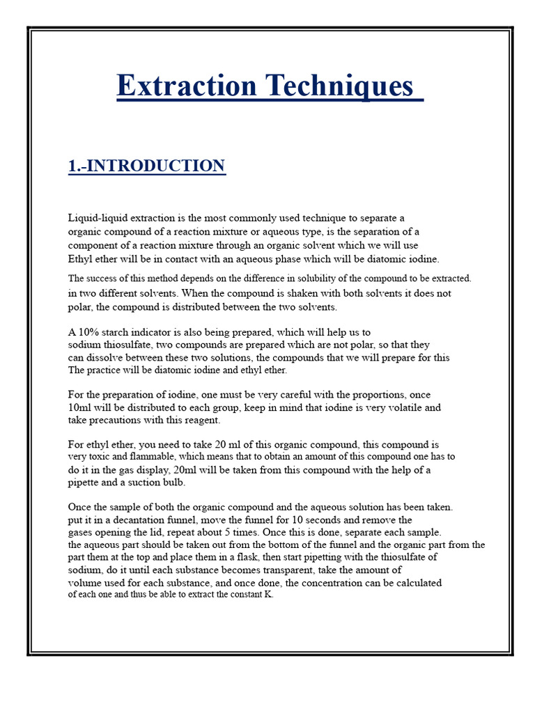 Liquid-Liquid Extraction Techniques | PDF | Chemical Polarity | Solvent
