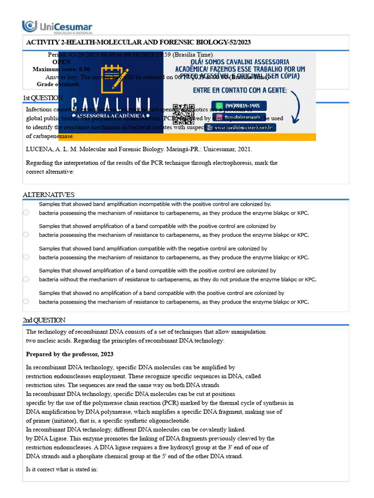 Activity 2 - Health - Molecular and Forensic Biology - 52-2023 | PDF ...