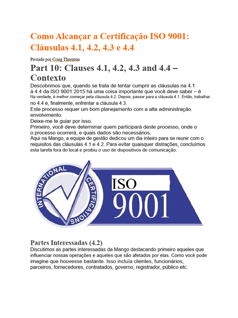 Certificação ISO 9001: Cláusulas 4.1 a 4.4 | PDF | Gestão de qualidade ...
