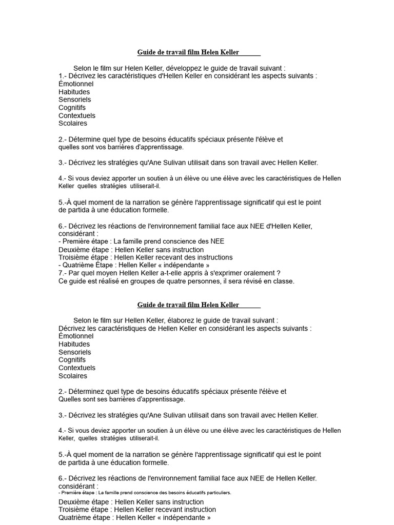 Guide éducatif sur Helen Keller | PDF