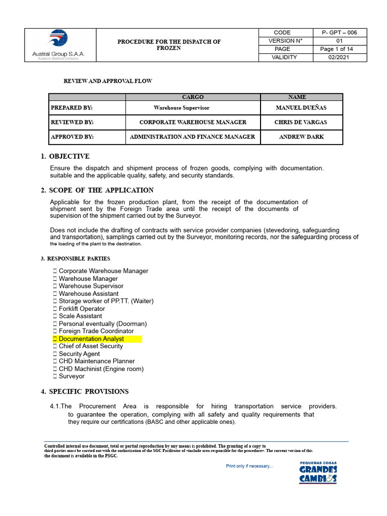 Frozen Goods Dispatch Procedure | PDF | Warehouse | Scada