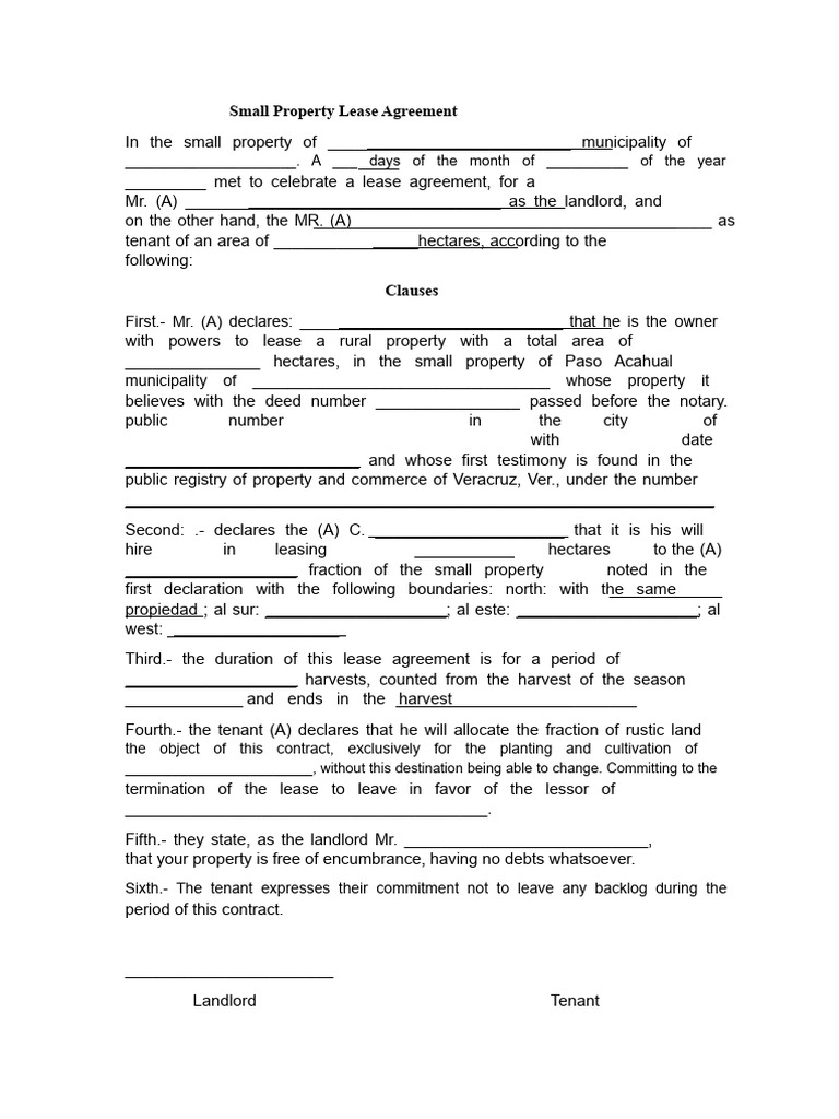 Small Property Lease Agreement | PDF | Lease | Leasehold Estate