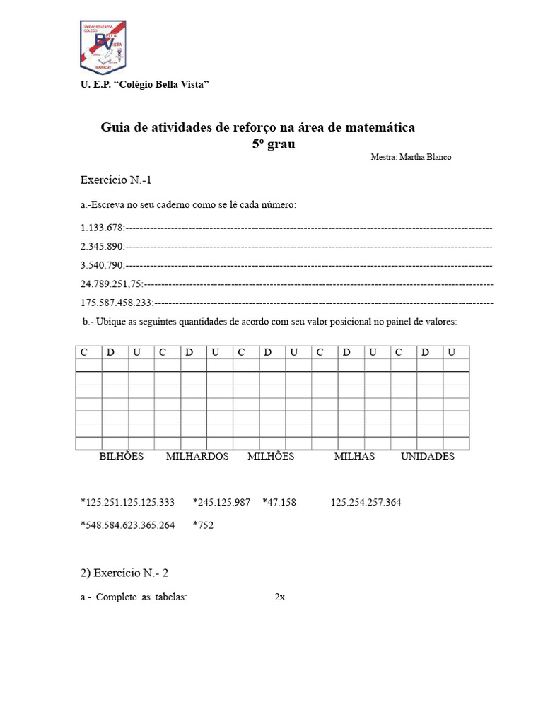 Atividades de Reforço em Matemática 5º Ano | PDF | Aritmética ...