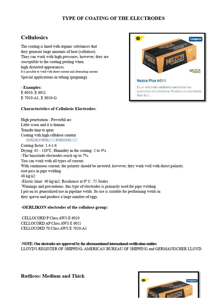 Type of Coating of The Electrodes | PDF | Welding | Construction