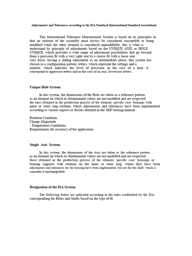 Adjustments and Tolerances According To The ISA Standard (International ...