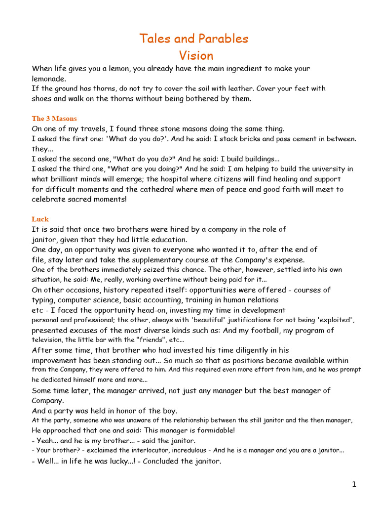 Inspiring Life Lessons and Parables | PDF