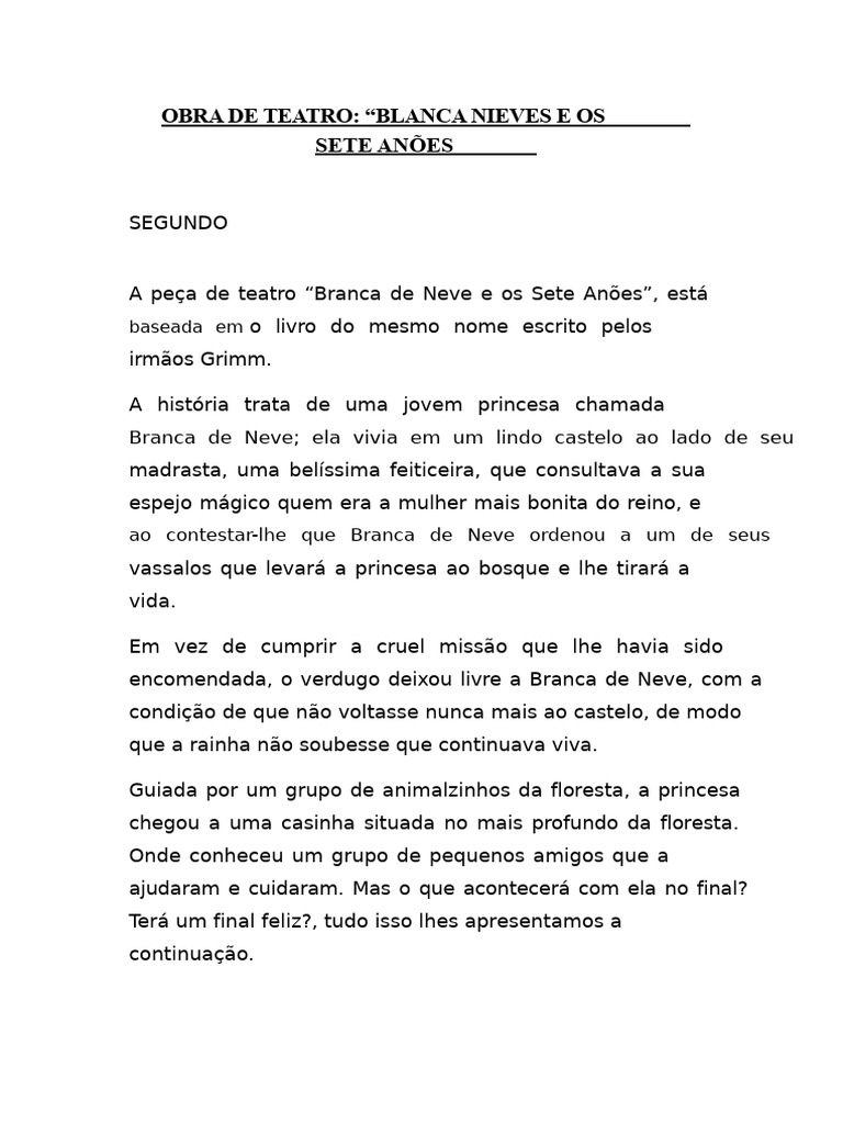 Resumo Branca de Neve e Os Sete Anões | PDF