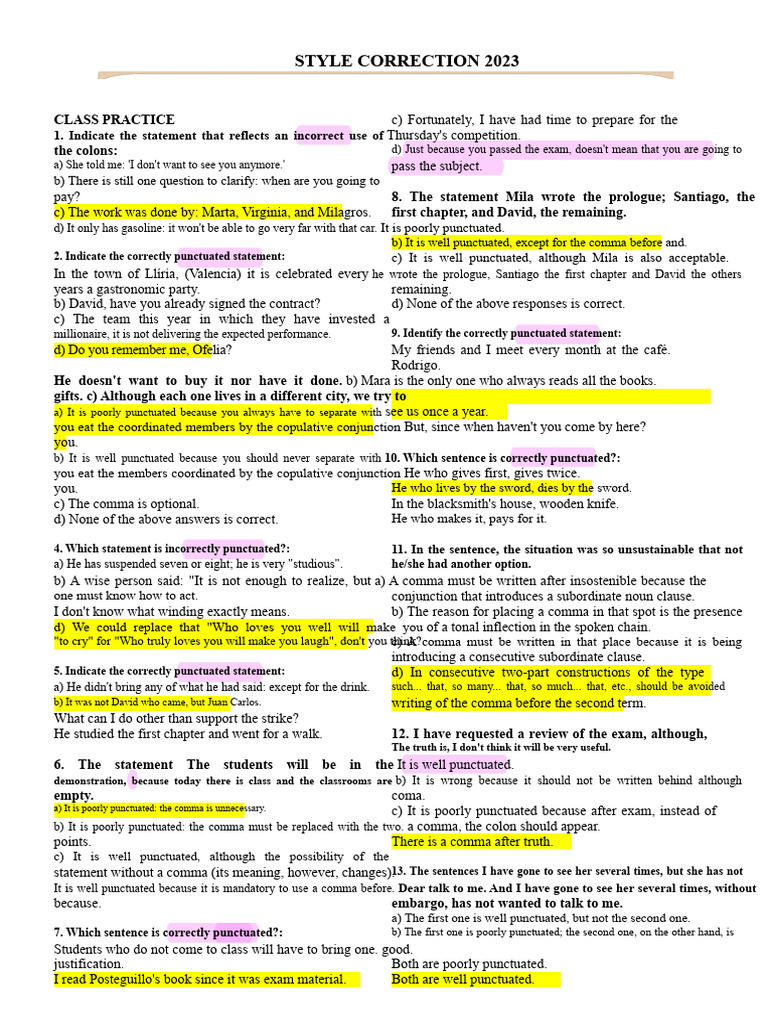 Style Correction Practice 2023 | PDF | Comma | Syntax
