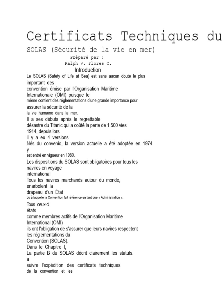 Certificats SOLAS pour la sécurité maritime | PDF | Transport de ...