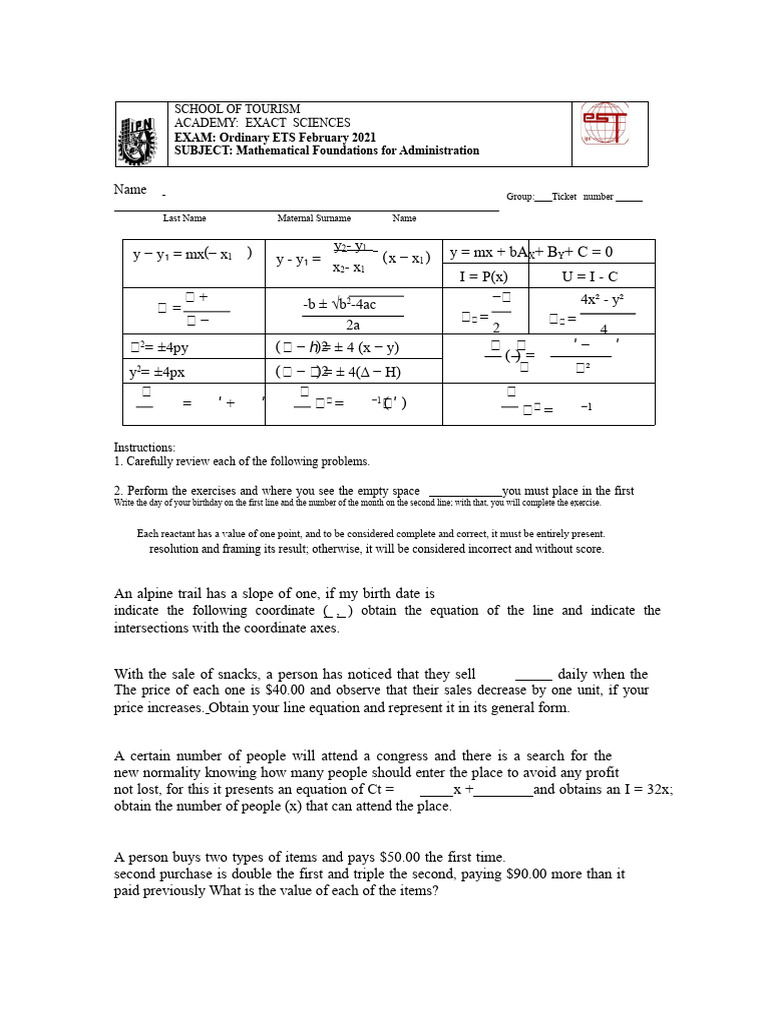 Mathematical Foundations Exam ETS 2021 | PDF | Prices | Profit (Economics)
