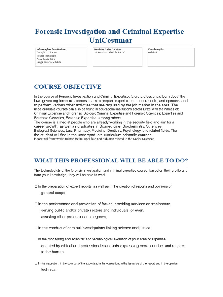Forensic Investigation Course Overview | PDF