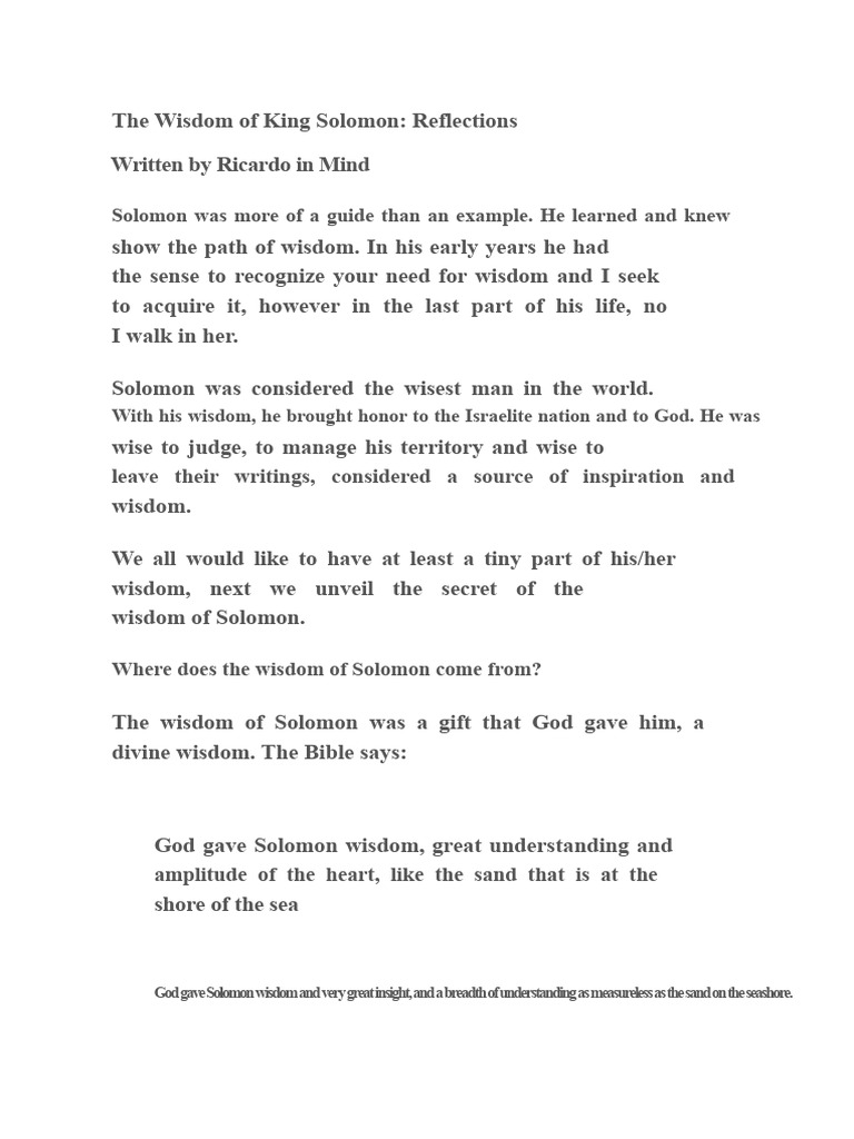 Solomon's Wisdom: A Summary Guide | PDF | Wisdom | Book Of Proverbs