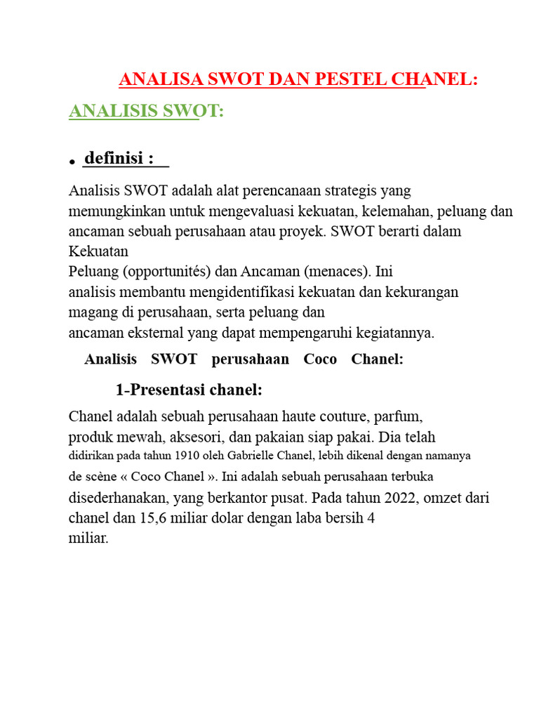 Analisis SWOT dan PESTEL Chanel | PDF