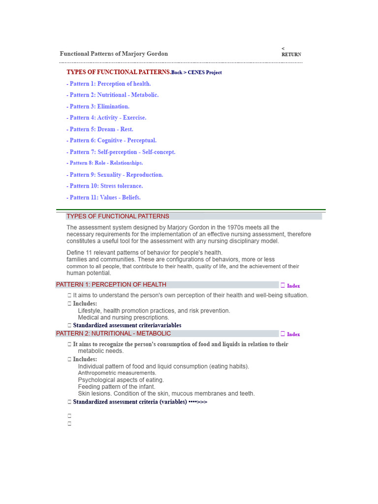 Functional Patterns of Marjory Gordon | PDF | Perception | Nursing
