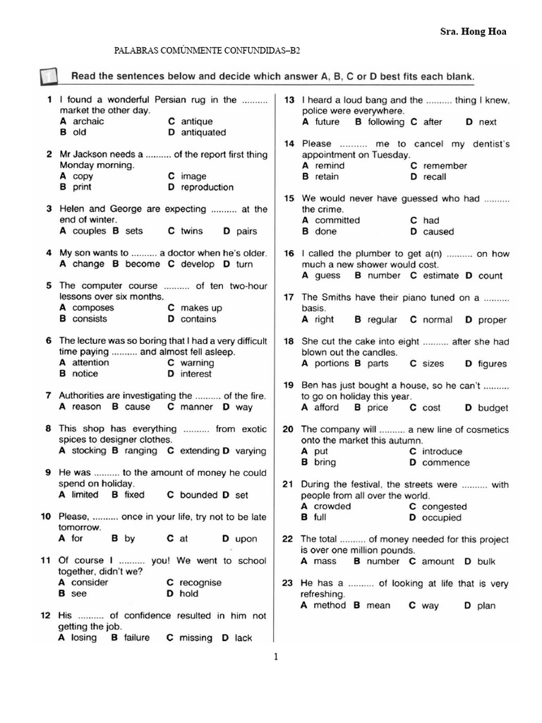 Palabras Comúnmente Confundidas B2 | PDF