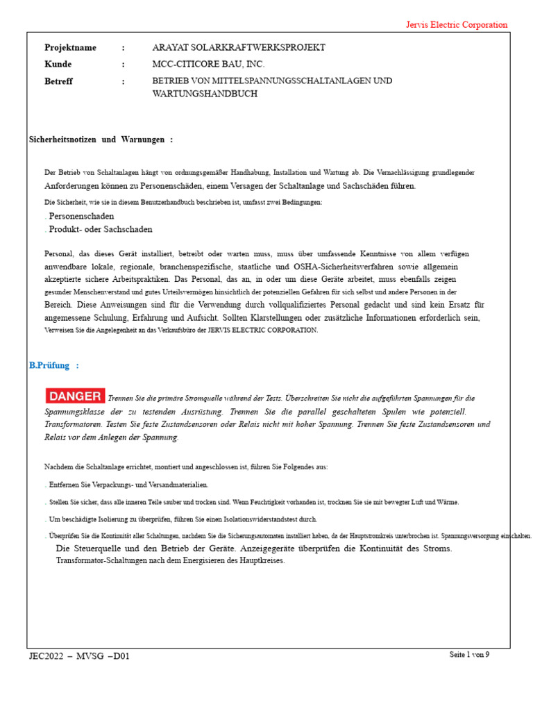 MVSG Betriebs - Und Wartungsanleitung | PDF
