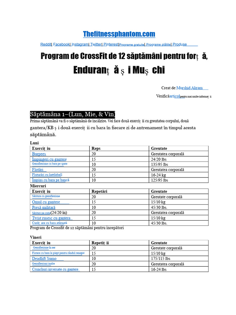 Program CrossFit de 12 Săptămâni PDF | PDF