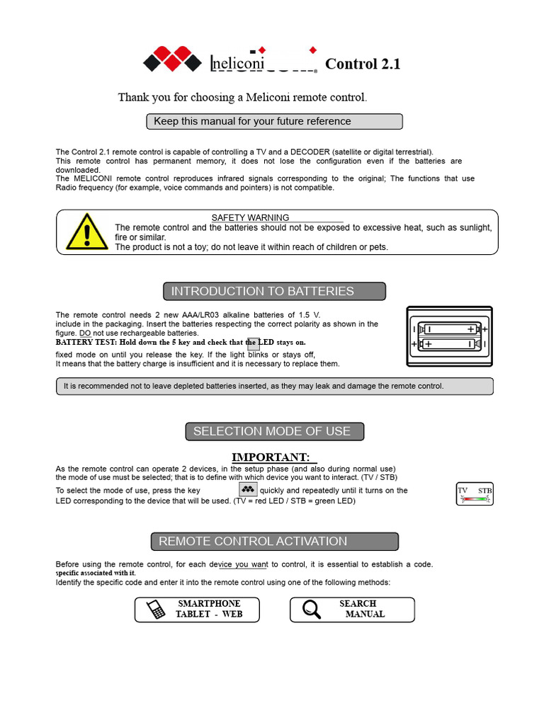 Meliconi Control 2.1 User Guide | PDF | Remote Control | Computer Keyboard