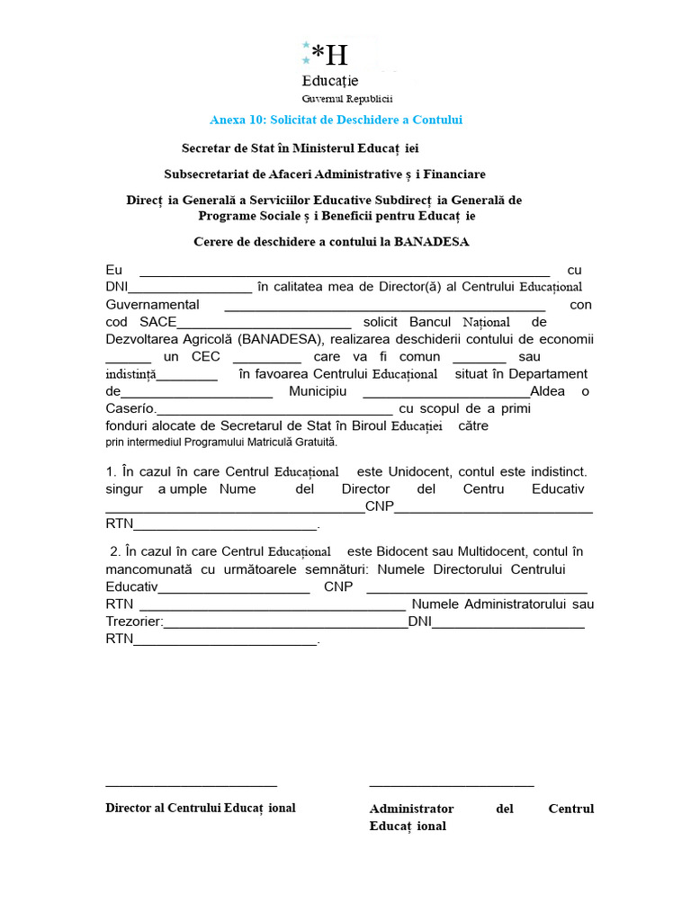Cerere de Deschidere A Unui Cont de Cadru Didactic | PDF