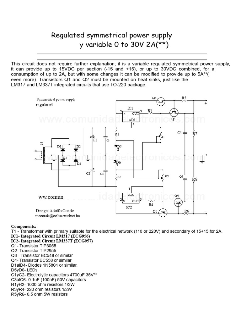 Adjustable Regulated Power Supply Circuit | PDF | Rectifier | Power Supply